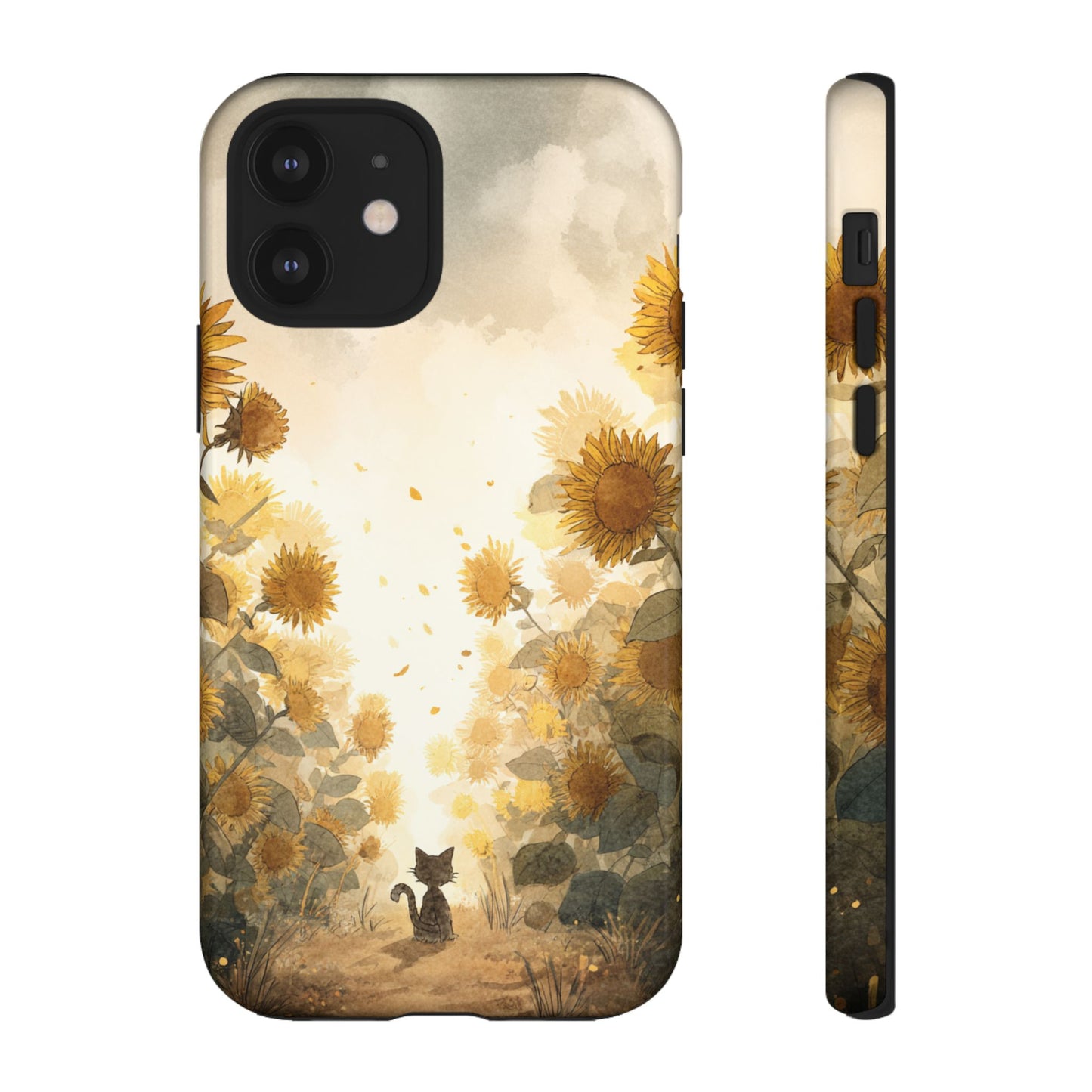 Sunflower Cat Phone Case, Tough Cases for Pet Lovers, Cute Phone Accessories, Floral Design Gift, Kids & Teens Tech