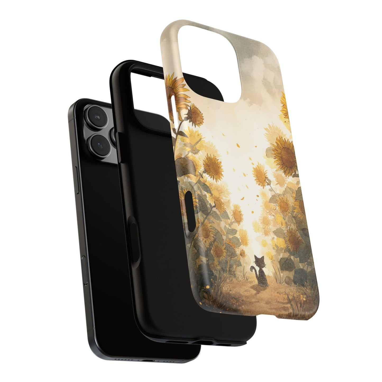Sunflower Cat Phone Case, Tough Cases for Pet Lovers, Cute Phone Accessories, Floral Design Gift, Kids & Teens Tech