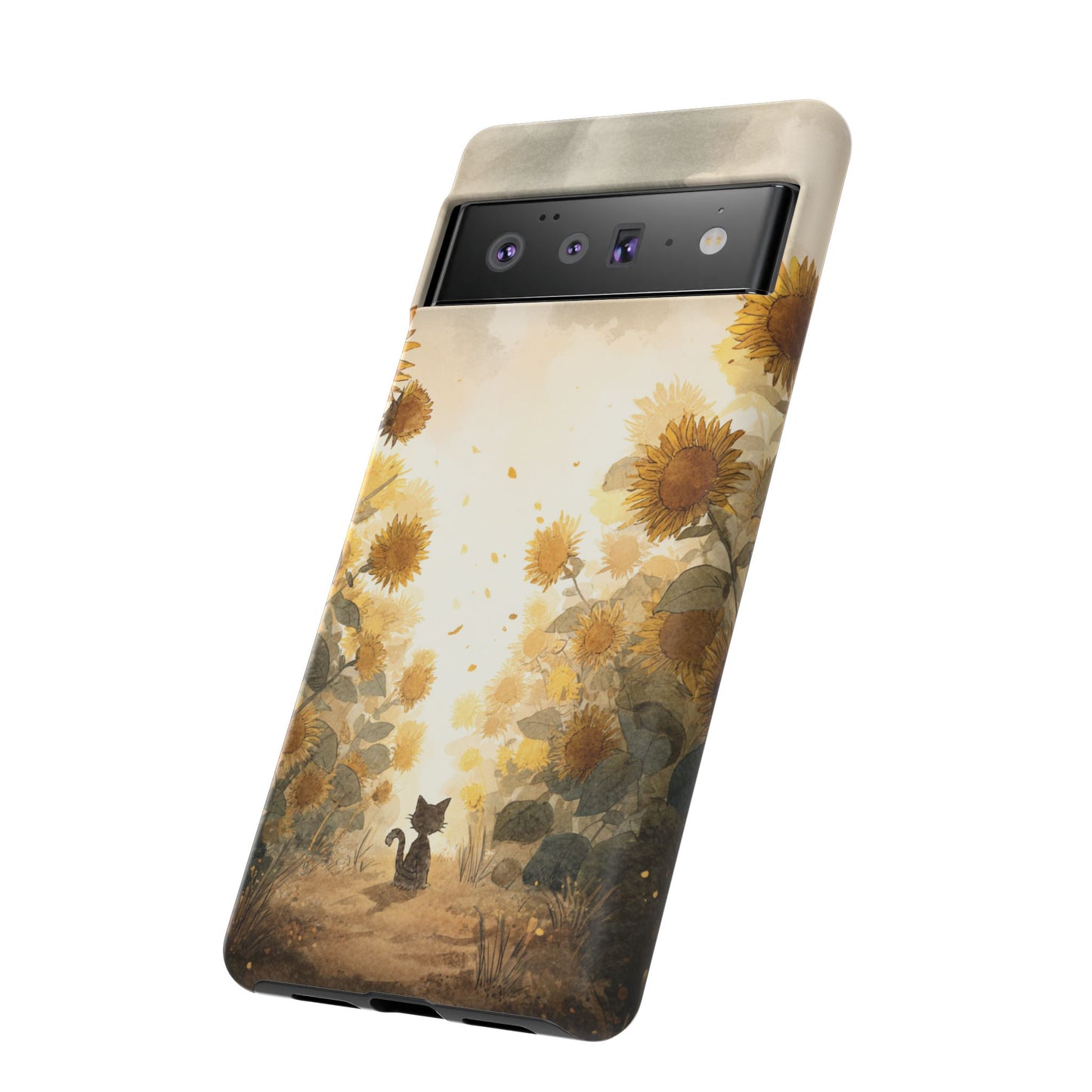 Sunflower Cat Phone Case, Tough Cases for Pet Lovers, Cute Phone Accessories, Floral Design Gift, Kids & Teens Tech