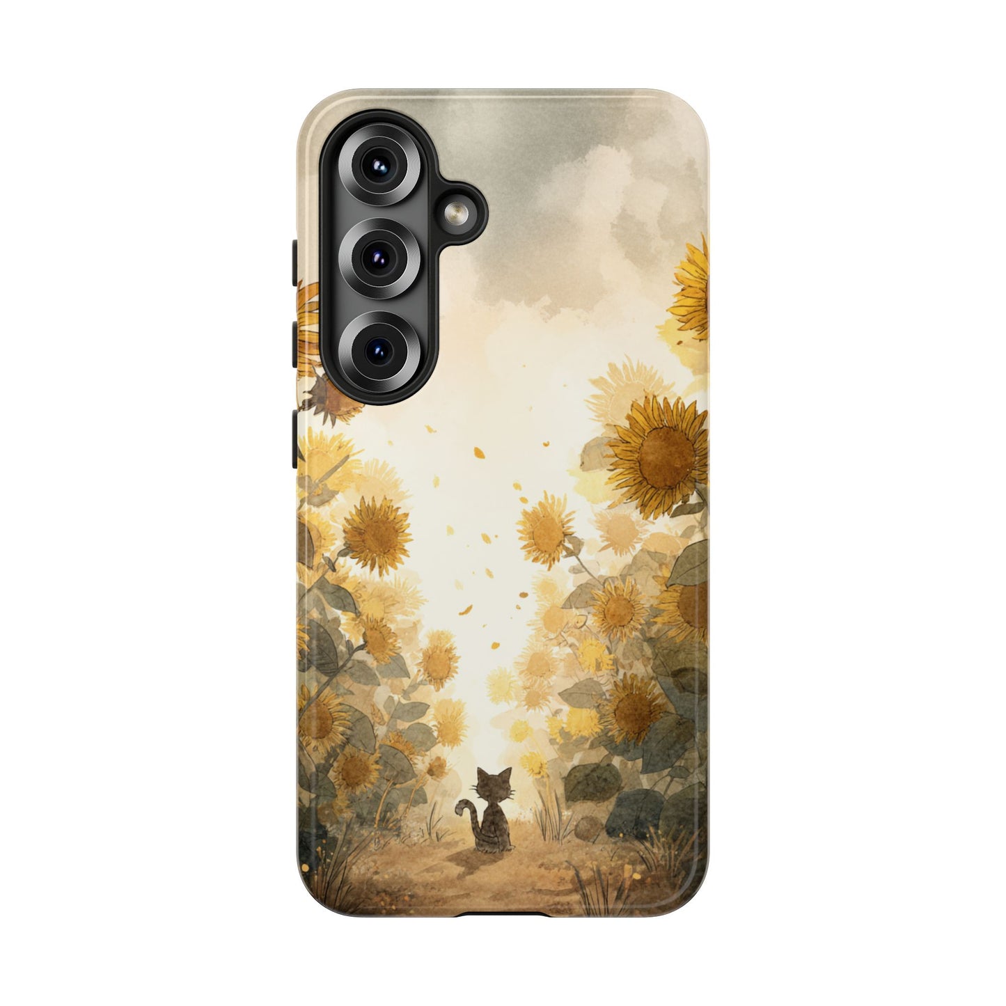 Sunflower Cat Phone Case, Tough Cases for Pet Lovers, Cute Phone Accessories, Floral Design Gift, Kids & Teens Tech