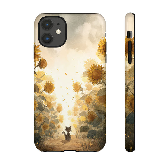 Sunflower Cat Phone Case, Tough Cases for Pet Lovers, Cute Phone Accessories, Floral Design Gift, Kids & Teens Tech