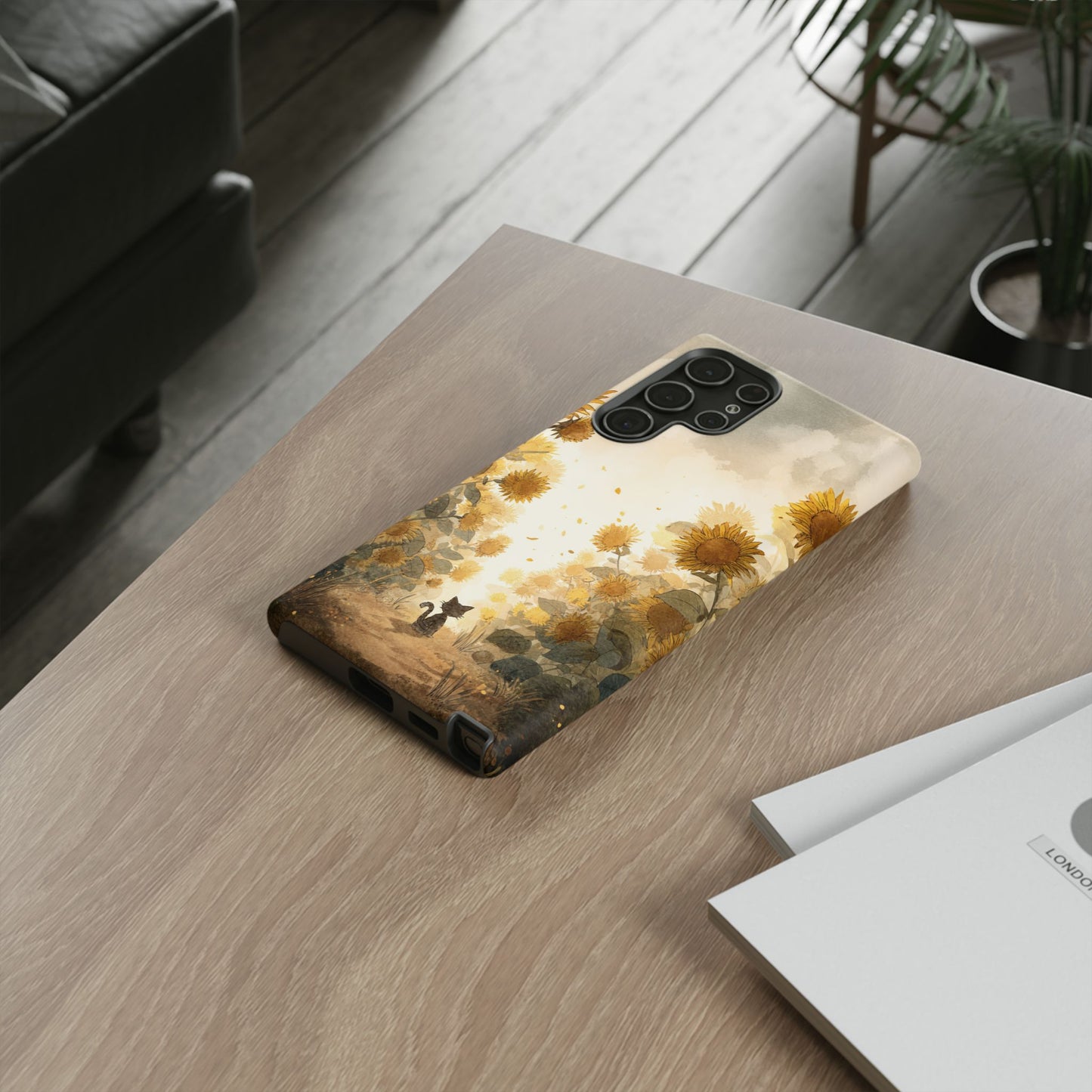 Sunflower Cat Phone Case, Tough Cases for Pet Lovers, Cute Phone Accessories, Floral Design Gift, Kids & Teens Tech