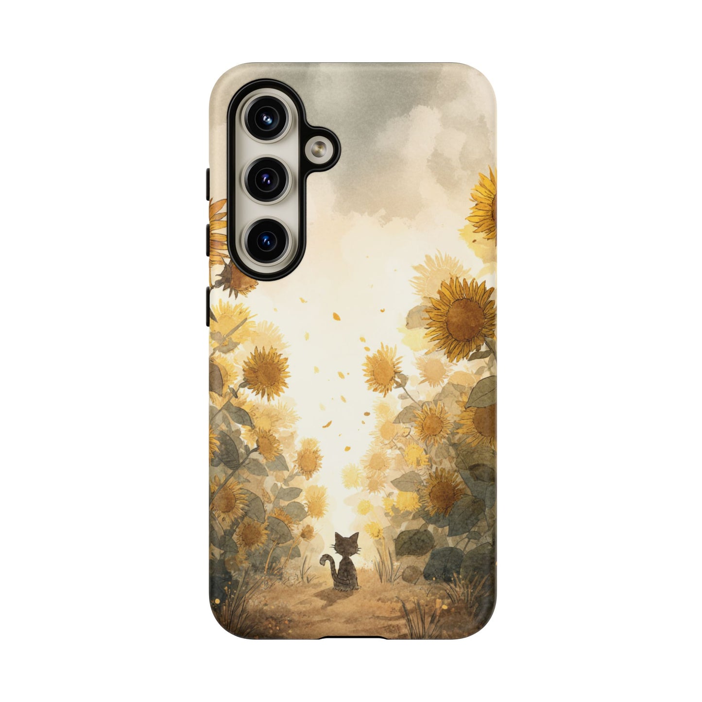 Sunflower Cat Phone Case, Tough Cases for Pet Lovers, Cute Phone Accessories, Floral Design Gift, Kids & Teens Tech