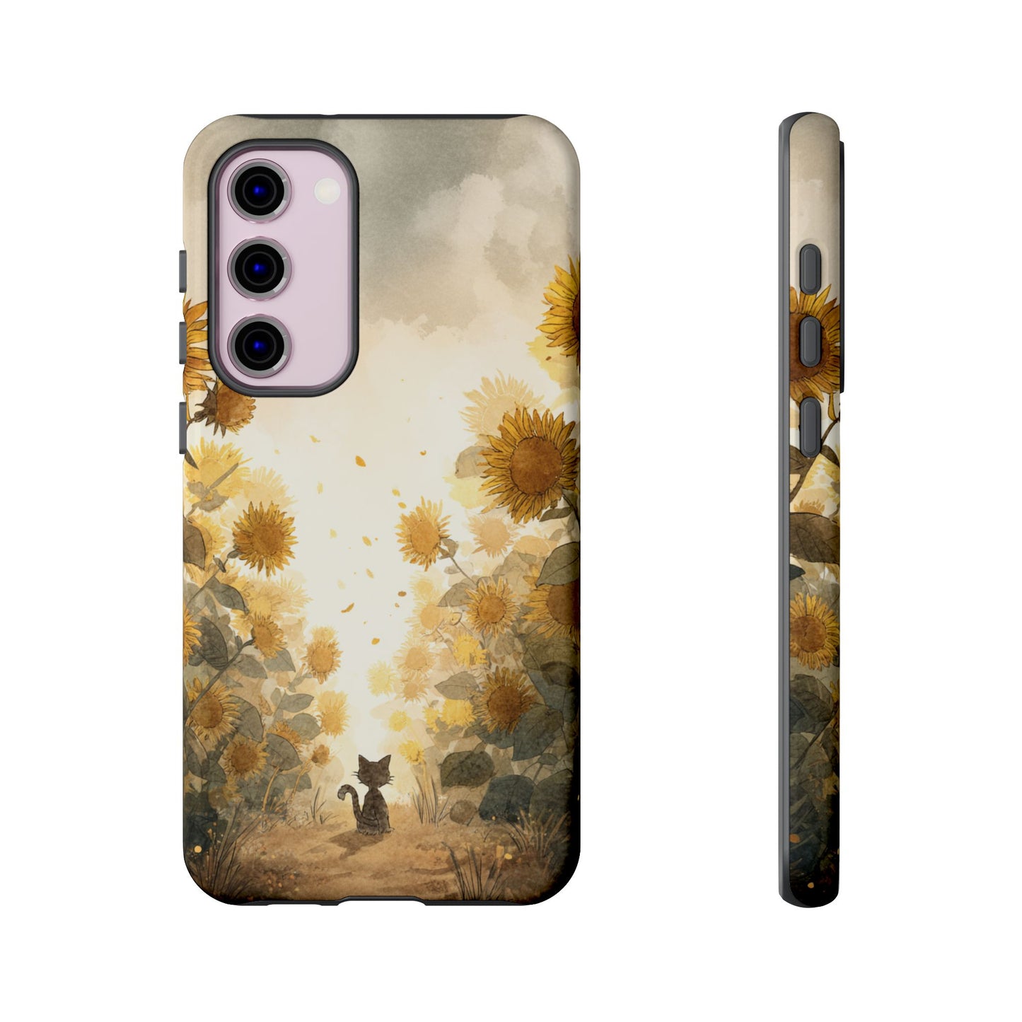 Sunflower Cat Phone Case, Tough Cases for Pet Lovers, Cute Phone Accessories, Floral Design Gift, Kids & Teens Tech