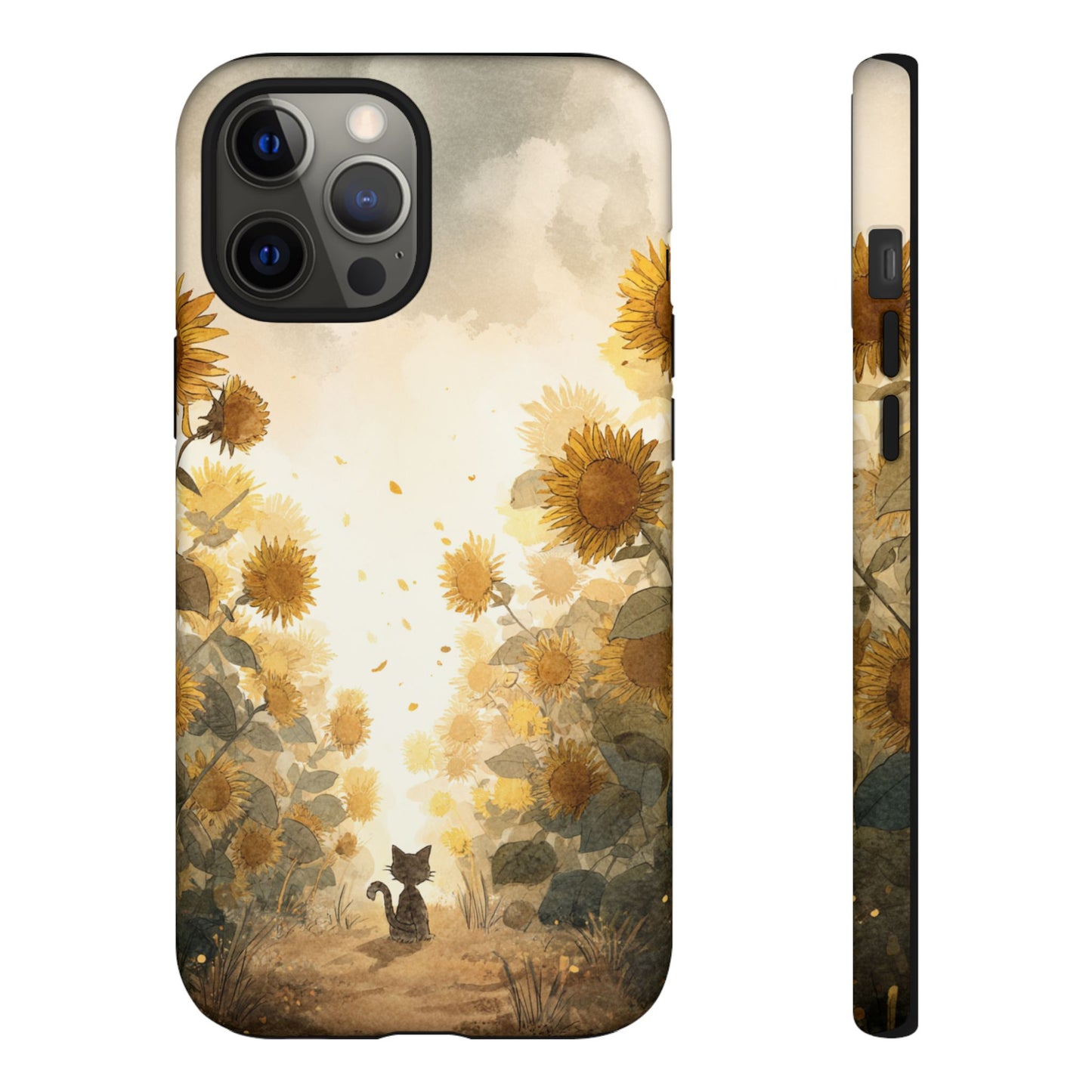Sunflower Cat Phone Case, Tough Cases for Pet Lovers, Cute Phone Accessories, Floral Design Gift, Kids & Teens Tech