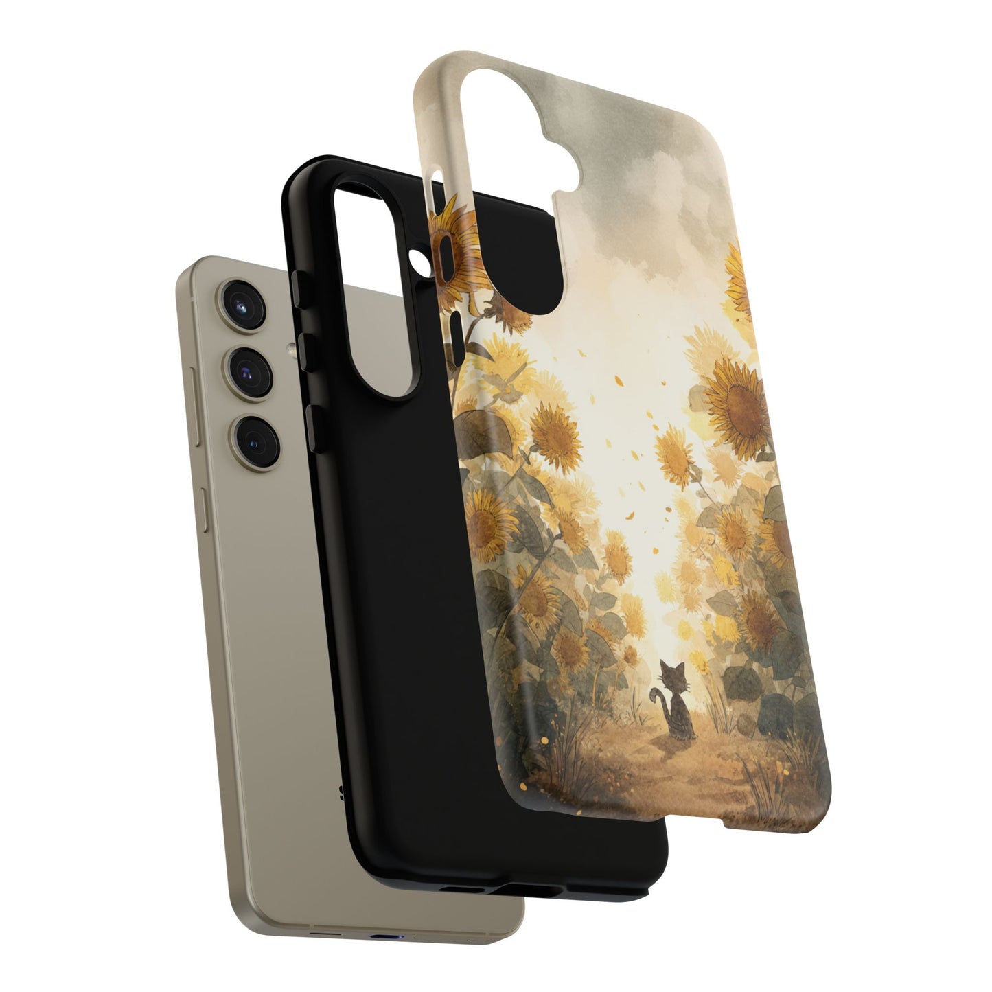 Sunflower Cat Phone Case, Tough Cases for Pet Lovers, Cute Phone Accessories, Floral Design Gift, Kids & Teens Tech