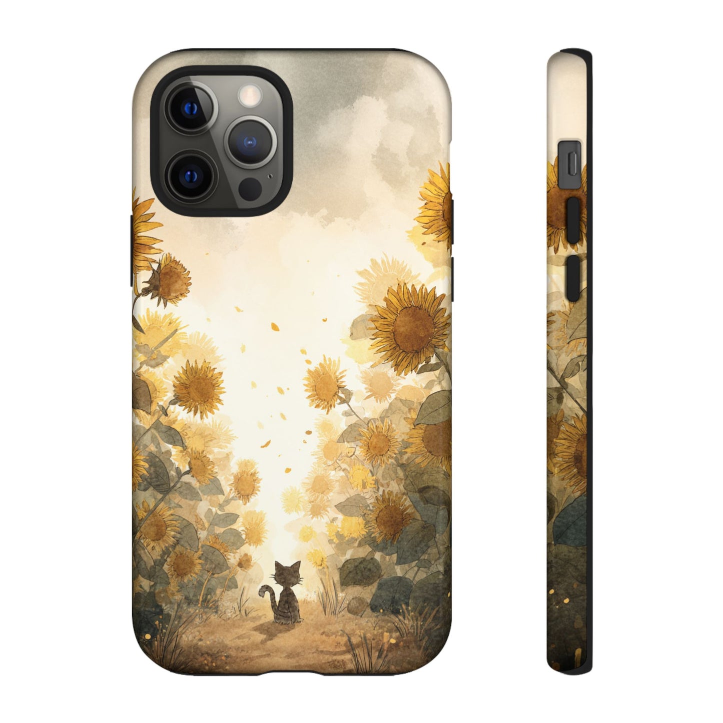 Sunflower Cat Phone Case, Tough Cases for Pet Lovers, Cute Phone Accessories, Floral Design Gift, Kids & Teens Tech