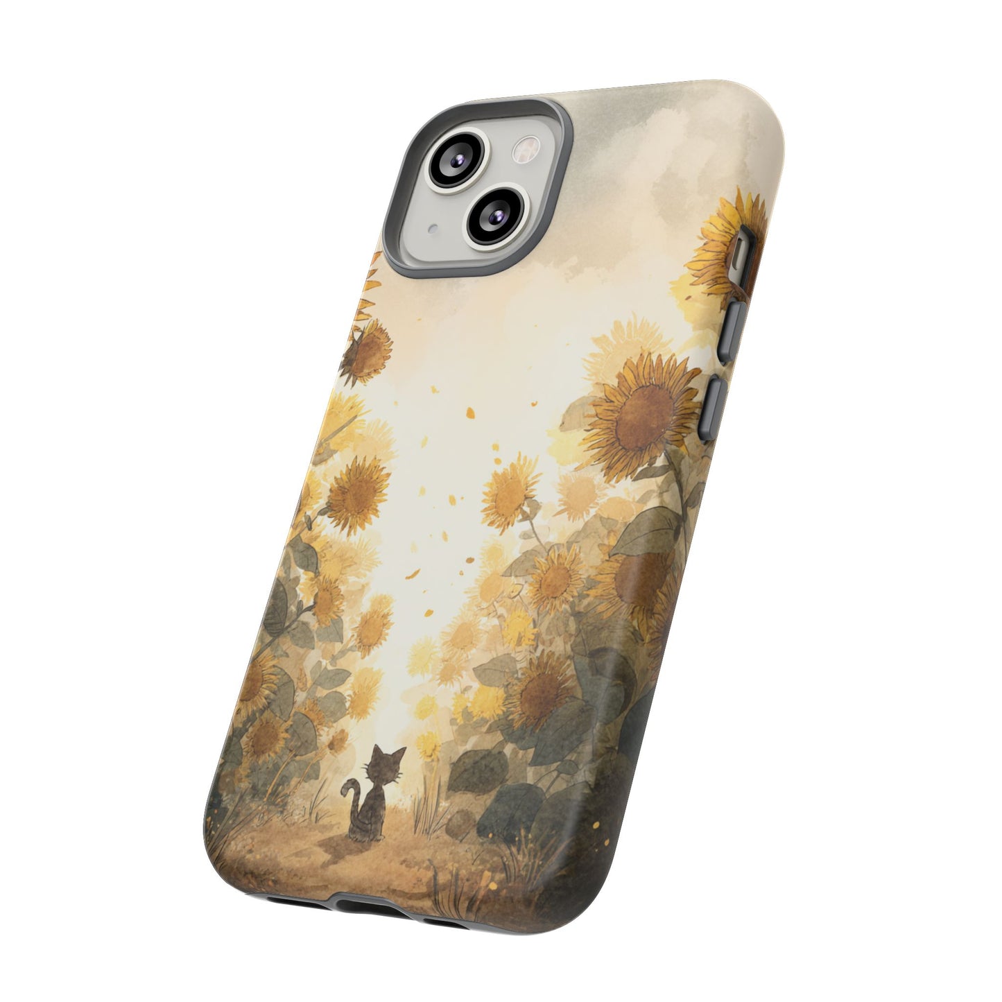 Sunflower Cat Phone Case, Tough Cases for Pet Lovers, Cute Phone Accessories, Floral Design Gift, Kids & Teens Tech