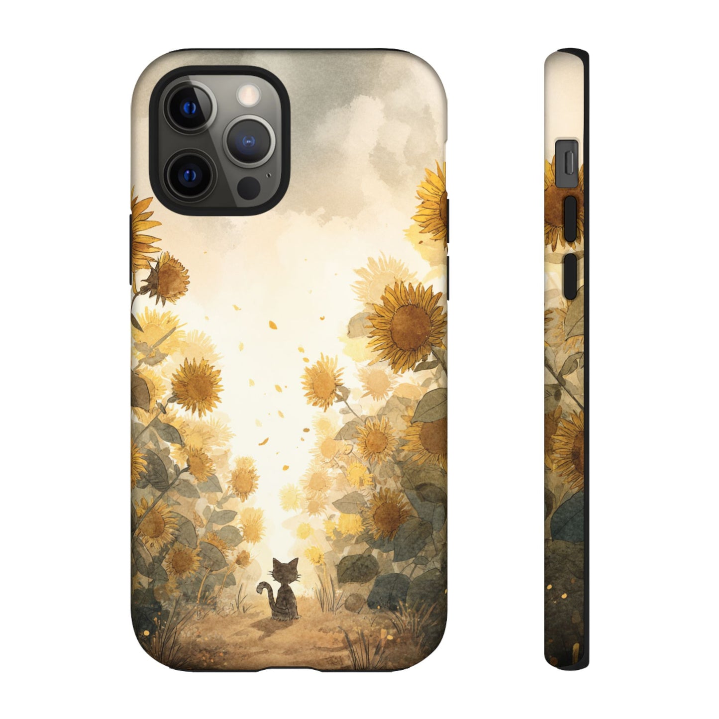 Sunflower Cat Phone Case, Tough Cases for Pet Lovers, Cute Phone Accessories, Floral Design Gift, Kids & Teens Tech