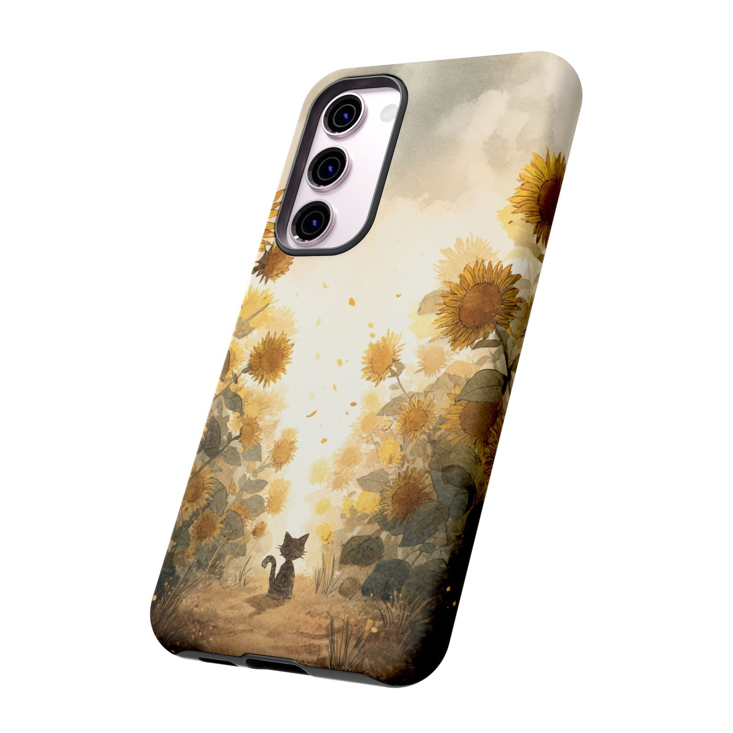 Sunflower Cat Phone Case, Tough Cases for Pet Lovers, Cute Phone Accessories, Floral Design Gift, Kids & Teens Tech