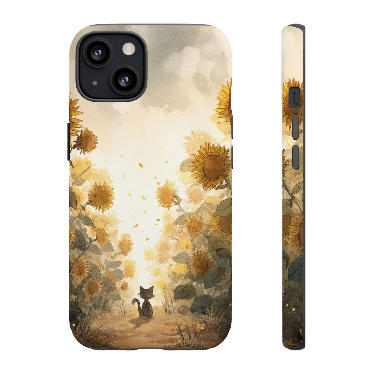 Sunflower Cat Phone Case, Tough Cases for Pet Lovers, Cute Phone Accessories, Floral Design Gift, Kids & Teens Tech