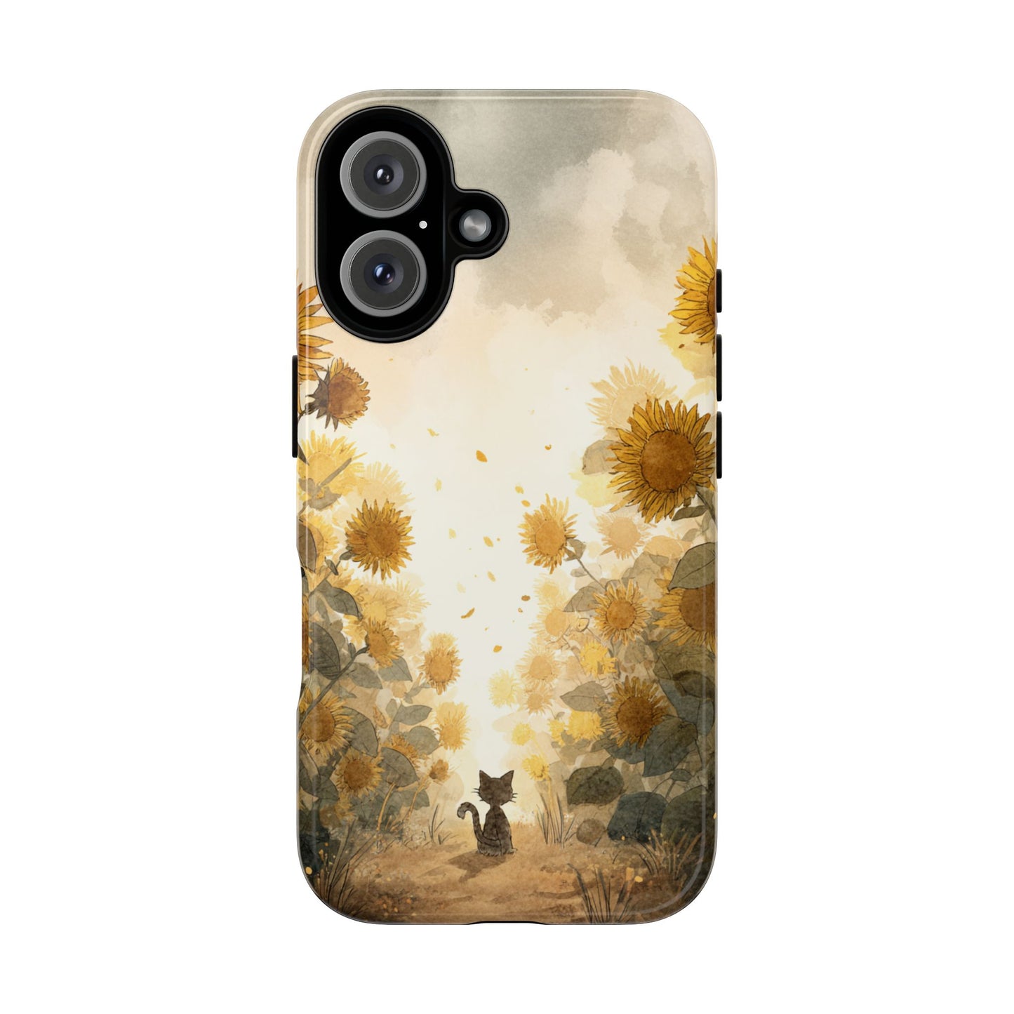Sunflower Cat Phone Case, Tough Cases for Pet Lovers, Cute Phone Accessories, Floral Design Gift, Kids & Teens Tech