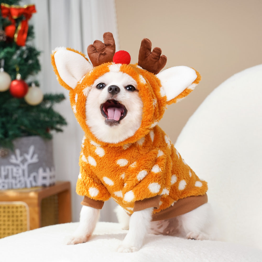 Pet dog cat Christmas cat clothes Elk autumn and winter velvet medium-sized dog dog fighting cat supplies transformation clothing