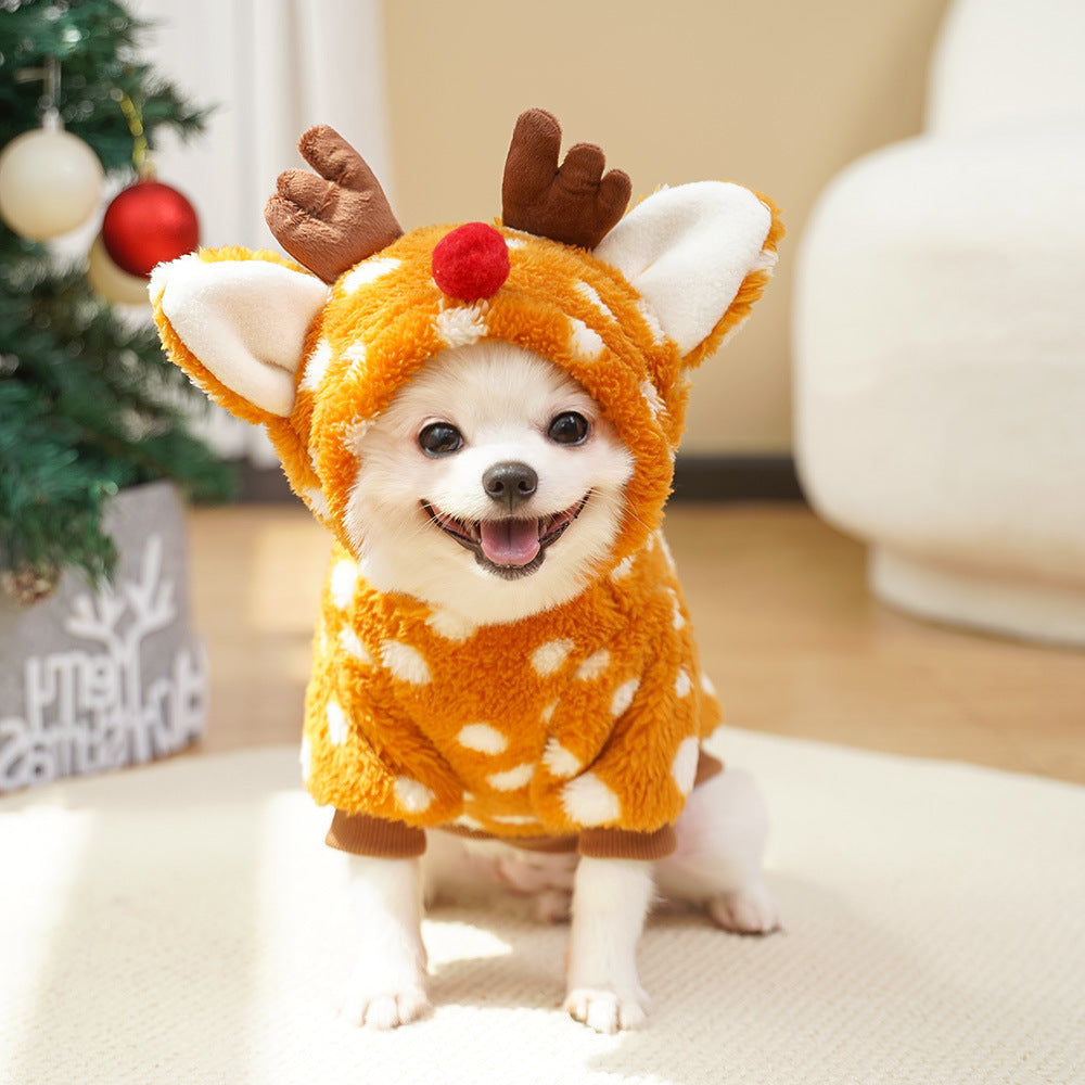 Pet dog cat Christmas cat clothes Elk autumn and winter velvet medium-sized dog dog fighting cat supplies transformation clothing